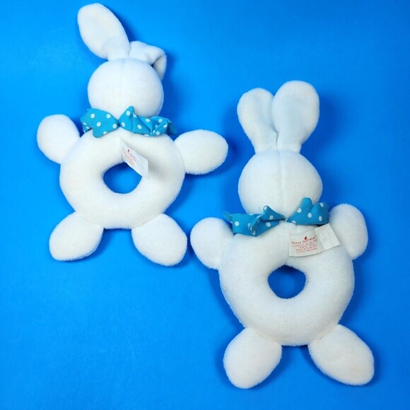 Bunny Rabbit Plush Rattle Baby Crib Toy X 2 Unisex White 8.5 inch Infant Toy - Picture 3 of 6